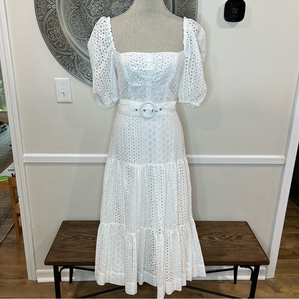 KARINA GRIMALDI White eyelet midi dress with belt - Size S